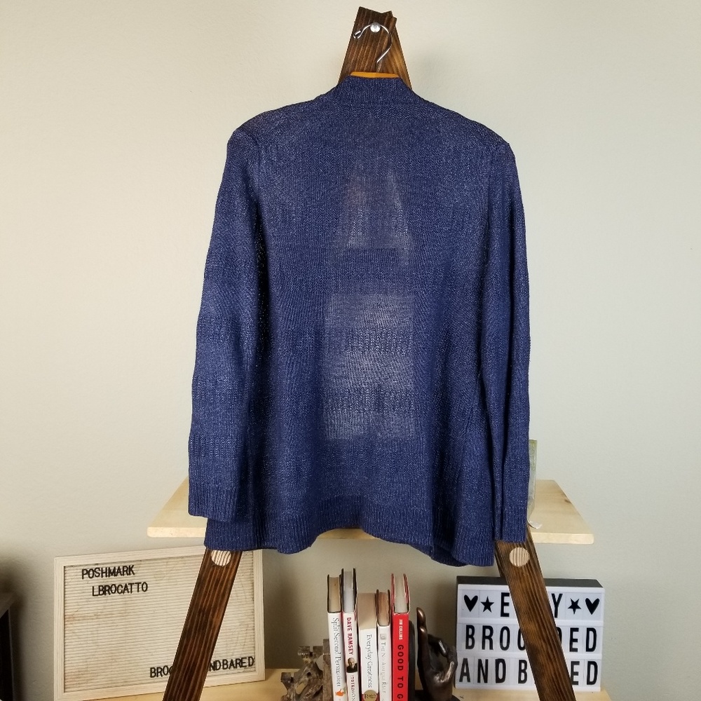 Talbots Blue Open Front Long Sleeve Linen Sweater - Picture 5 of 6